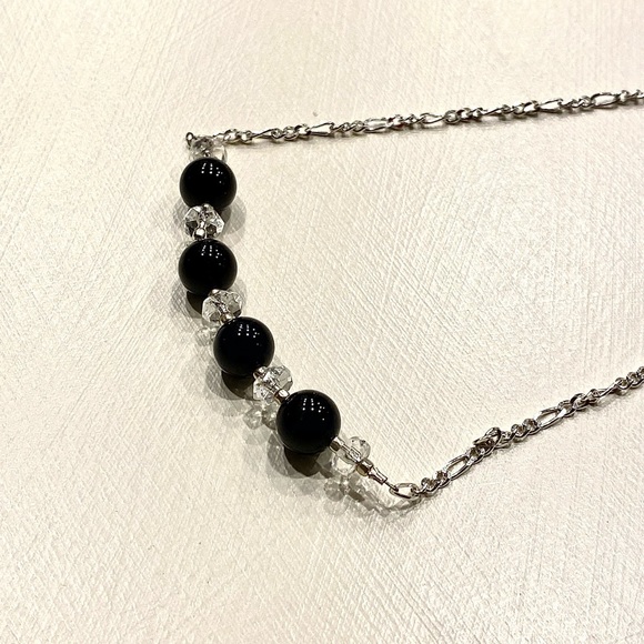 Handcrafted Black Onyx and Clear Quartz Necklace and Earring Set - Picture 2 of 6
